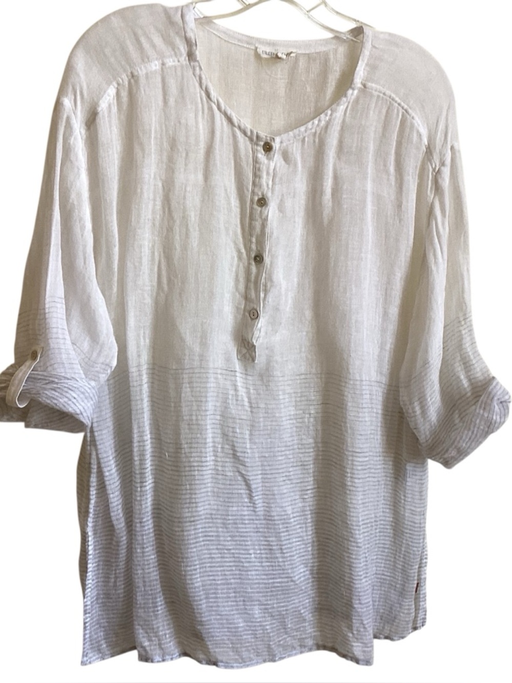 Eileen Fisher Cream Lightweight Linen Henley Blouse misses size L